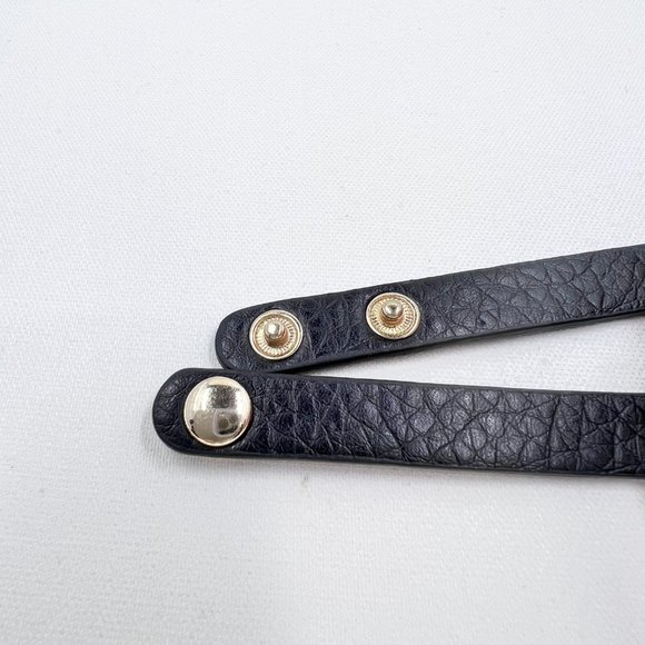 Black Jeweled Double Stacked Flower Gold Tone Black Leather 7” Bracelet - Picture 7 of 9